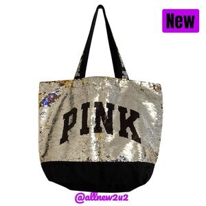 PINK Victoria's Secret Silver and Black Sequin Tote